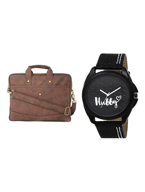 adk analog watch and leatherette laptop bags combo - 16616801 - Very Small Image - 1