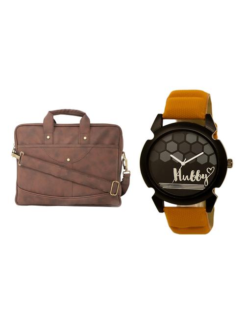 adk analog watch and leatherette laptop bags combo - 16616802 - Very Small Image - 1