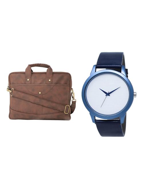 adk analog watch and leatherette laptop bags combo - 16616803 - Very Small Image - 1