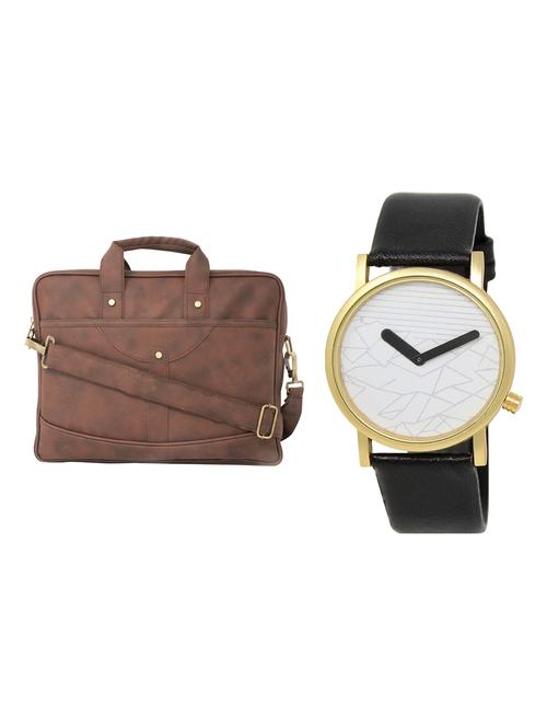 adk analog watch and leatherette laptop bags combo - 16616807 - Very Small Image - 1