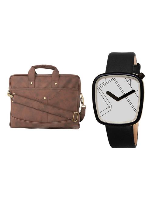 adk analog watch and leatherette laptop bags combo - 16616812 - Very Small Image - 1