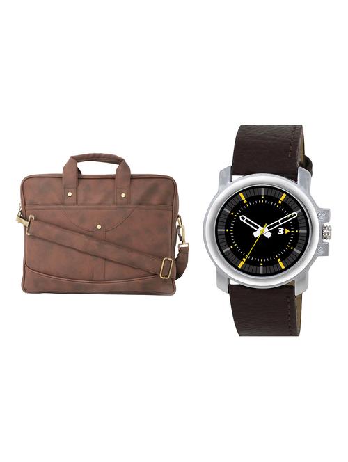 adk analog watch and leatherette laptop bags combo - 16616813 - Very Small Image - 1