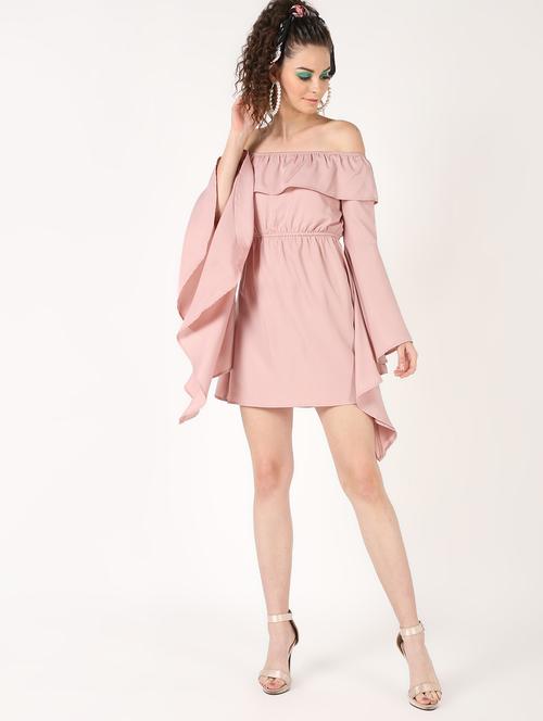 off shoulder asymmetric bell sleeved dress - 16618850 - Very Small Image - 1