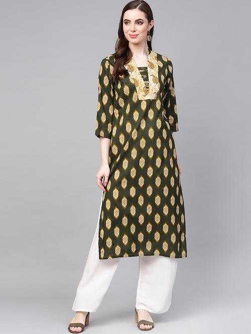 printed straight kurta with palazzo set - 16618920 - Very Small Image - 1