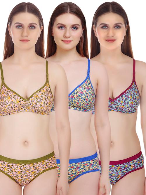 set of 3 floral bras and panty set - 16619170 - Very Small Image - 1