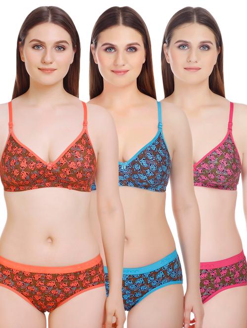 set of 3 floral bras and panty set - 16619177 - Very Small Image - 1