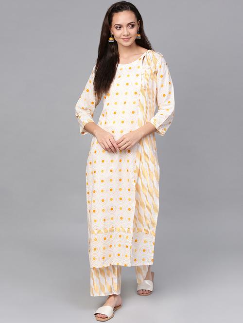 geometric printed front slit straight kurta - 16619187 - Very Small Image - 1