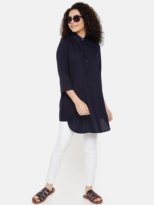 curved hem solid shirt tunic - 16619333 - Very Small Image - 1
