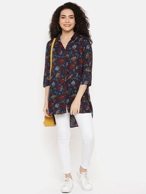 high low floral shirt tunic - 16619363 - Very Small Image - 1