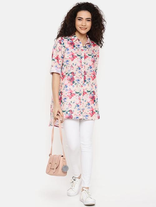 high low floral shirt tunic - 16619367 - Very Small Image - 1