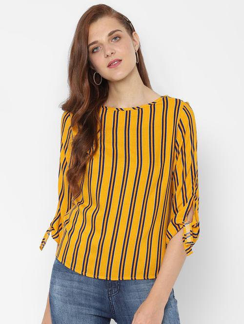 side tie up sleeved striped top - 16620163 - Very Small Image - 1