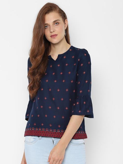 notch neck embroidered top - 16620167 - Very Small Image - 1