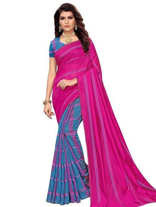 half & half checkered saree with blouse - 16620439 - Very Small Image - 1