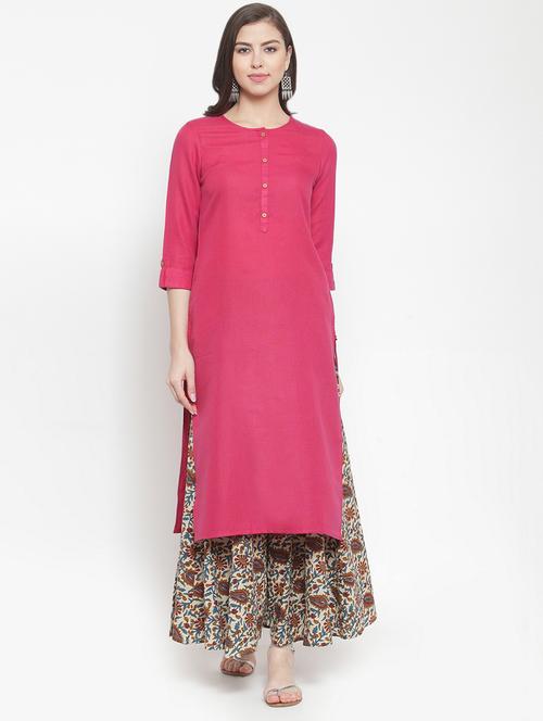 fuchsia solid straight kurta - 16622859 - Very Small Image - 1