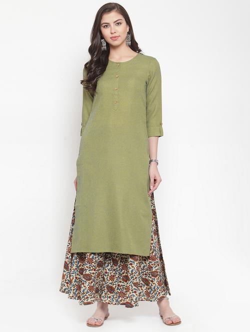olive straight kurta - 16622860 - Very Small Image - 1