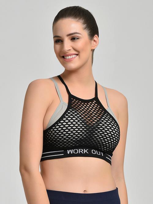 styled back mesh panel bra - 16624641 - Very Small Image - 1