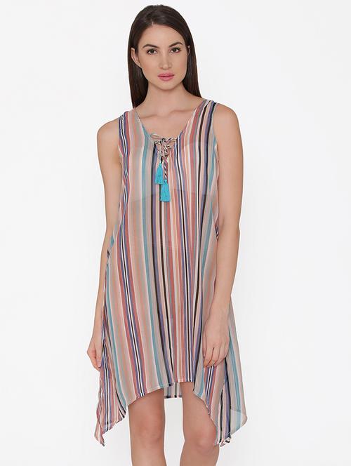 tie up neck striped sleepshirt - 16628143 - Very Small Image - 1