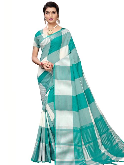turquoise linen saree with blouse - 16629835 - Very Small Image - 1
