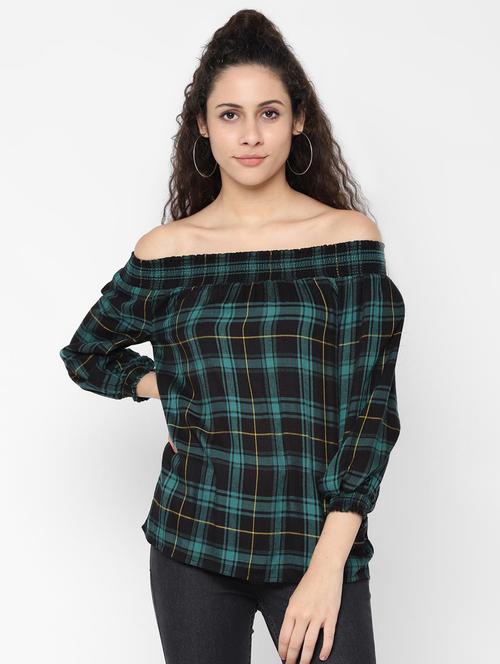 off shoulder checkered top - 16630228 - Very Small Image - 1