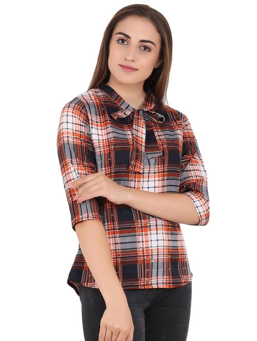 tie up neck plaid top - 16630288 - Very Small Image - 1