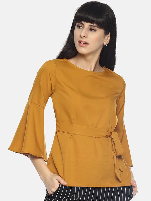 tie front bell sleeved top - 16630290 - Very Small Image - 1
