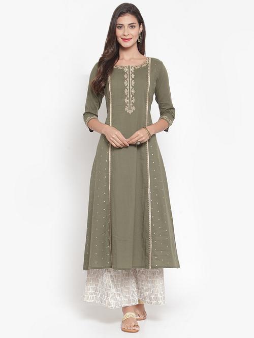 embroidered a-line kurta - 16630303 - Very Small Image - 1