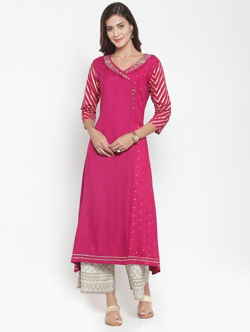 fuchsia viscose kurta palazzo set - 16630319 - Very Small Image - 1