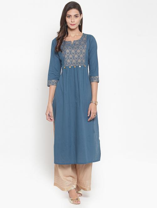 teal cotton kurta palazzo set - 16630330 - Very Small Image - 1
