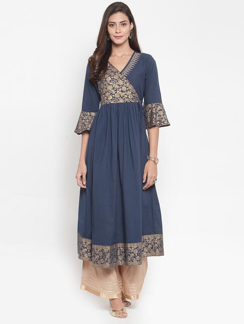 teal cotton kurta palazzo set - 16630334 - Very Small Image - 1