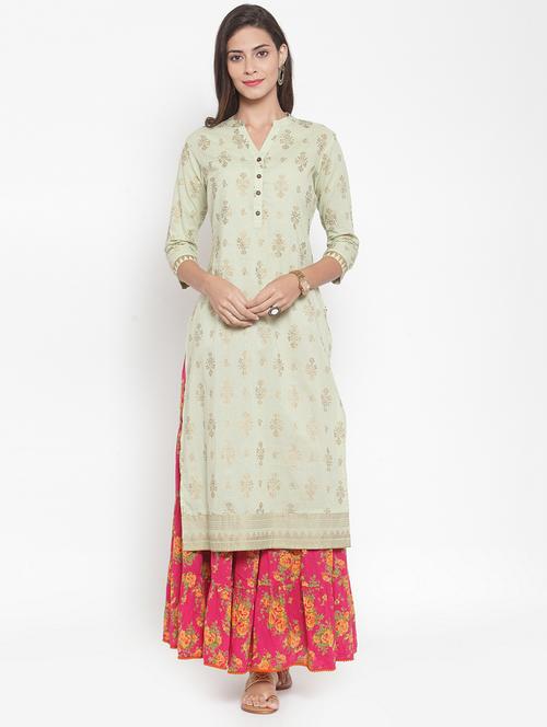 gold print kurta skirt set - 16630336 - Very Small Image - 1