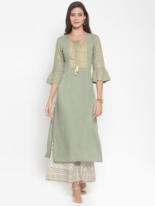 olive viscose kurta palazzo set - 16630338 - Very Small Image - 1