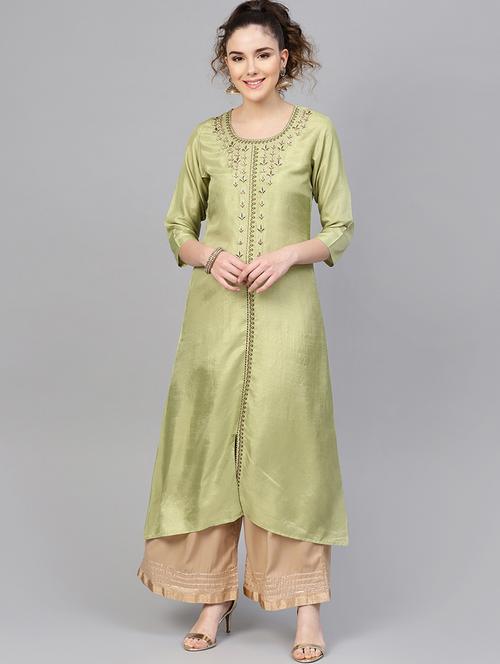 embroidered kurta palazzo set - 16630353 - Very Small Image - 1