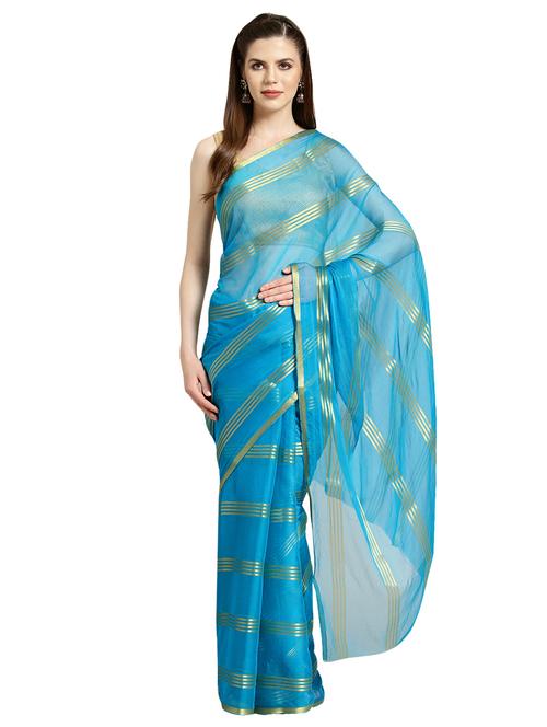 stripes woven saree with blouse - 16631273 - Very Small Image - 1