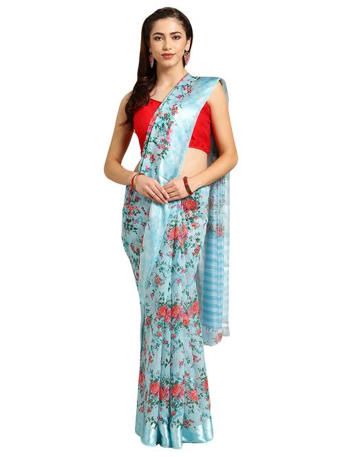 floral printed saree with blouse - 16631300 - Very Small Image - 1