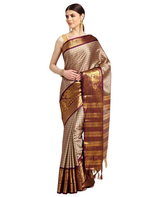 checkered woven saree with blouse - 16631326 - Very Small Image - 1