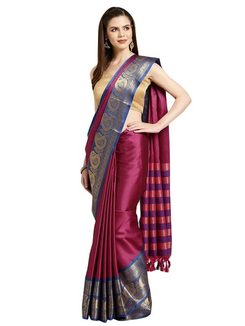 contrast bordered woven saree with blouse - 16631328 - Very Small Image - 1