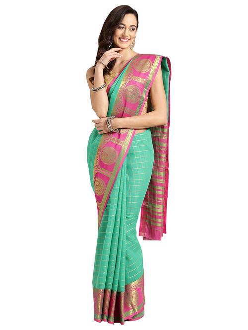 checkered woven saree with blouse - 16631372 - Very Small Image - 1