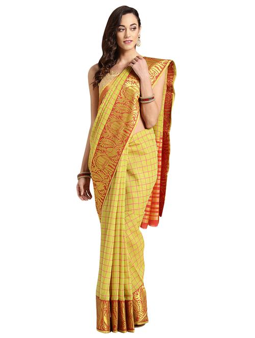 checkered woven saree with blouse - 16631373 - Very Small Image - 1