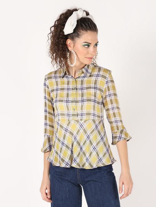 flute sleeved checkered top - 16631781 - Very Small Image - 1