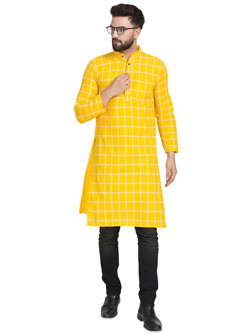 yellow checkered long kurta - 16632046 - Very Small Image - 1