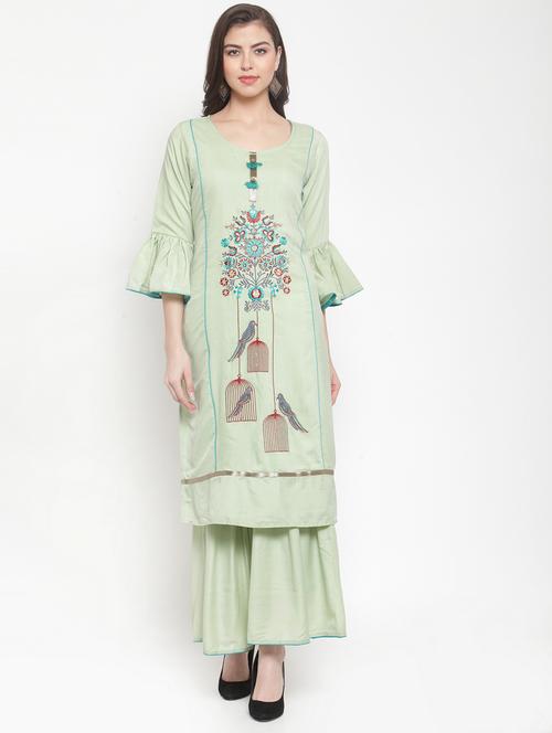 embroidered kurta sharara set - 16632101 - Very Small Image - 1