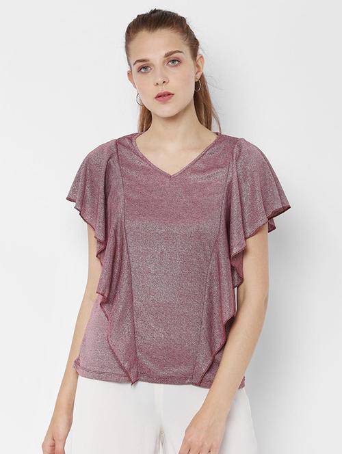 v neck ruffle detail top - 16632689 - Very Small Image - 1