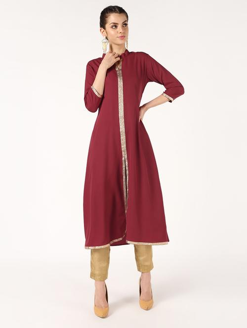 solid gota work flared kurta - 16632744 - Very Small Image - 1