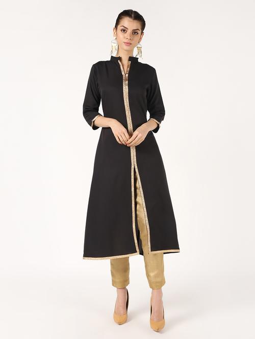 solid gota work flared kurta - 16632747 - Very Small Image - 1