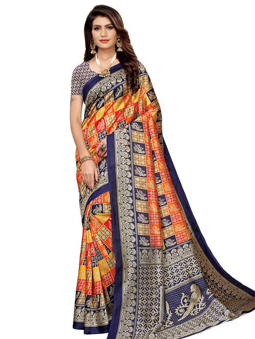 checkered printed saree with blouse - 16633355 - Very Small Image - 1
