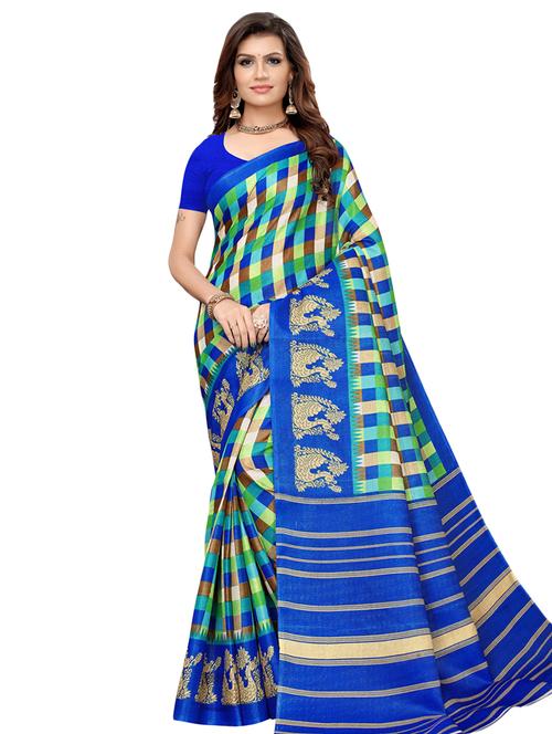 checkered printed saree with blouse - 16633375 - Very Small Image - 1