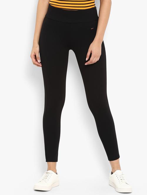 high rise solid zipper detail jeggings - 16633804 - Very Small Image - 1