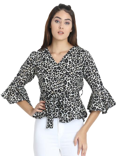 tie front bell sleeved top - 16633980 - Very Small Image - 1