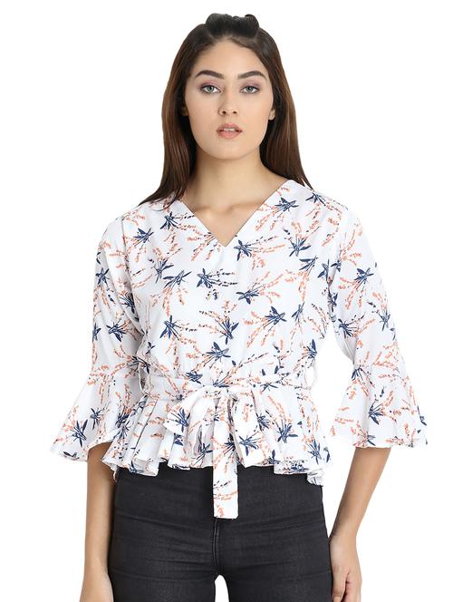 tie front bell sleeved top - 16633983 - Very Small Image - 1