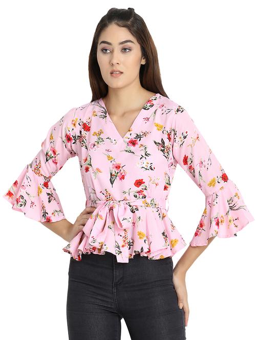 tie front bell sleeved top - 16633984 - Very Small Image - 1